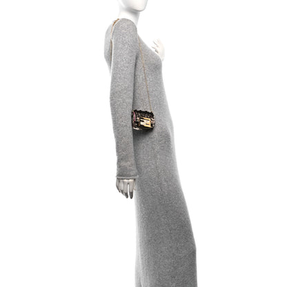 Fendi Sequin Paillettes Shiny Nappa Sex and the City Nano Maxi Buckle Baguette Charm Tortora 2 of 11