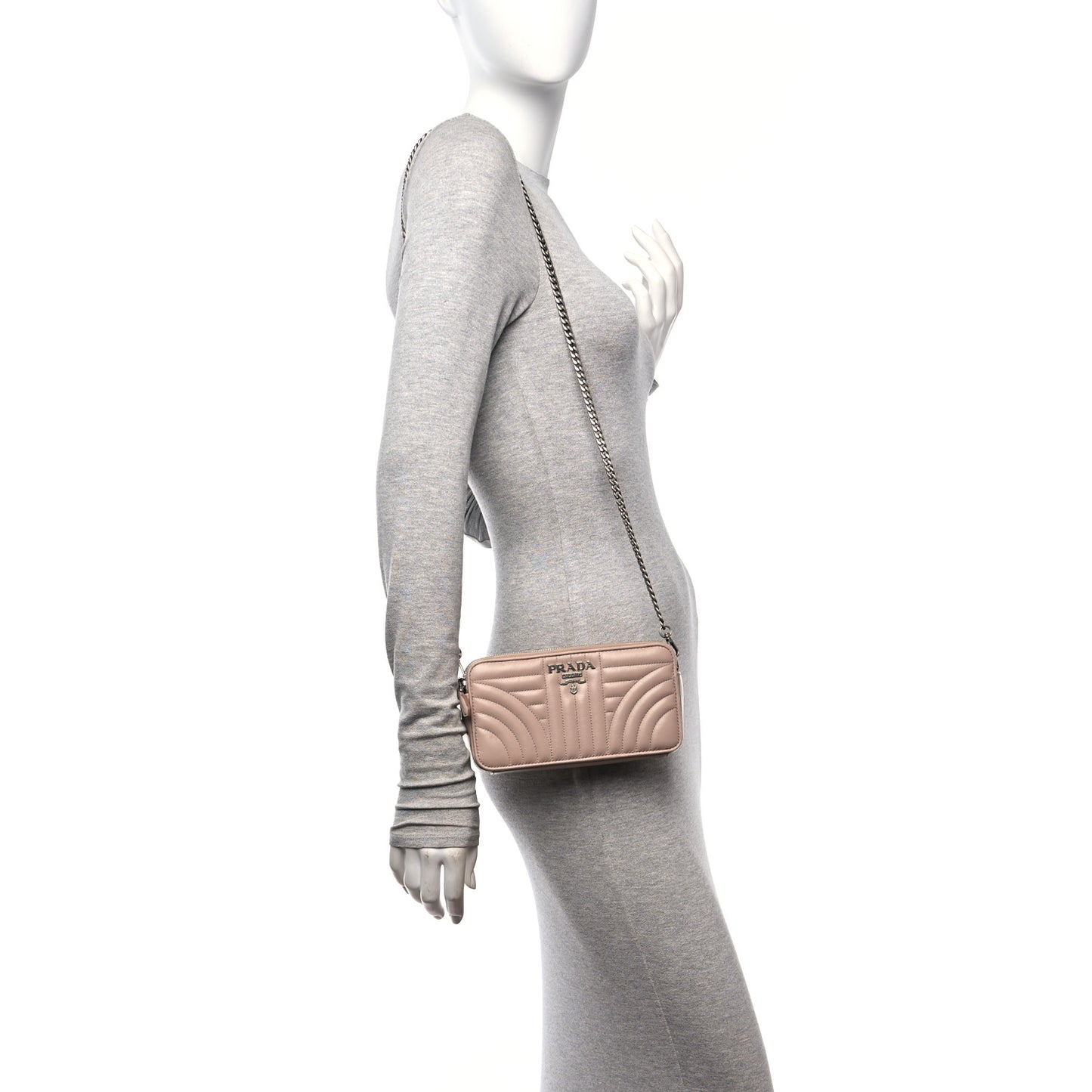 Nappa Impunture Diagramme Mini Double Zip Chain Crossbody Bag Cipria