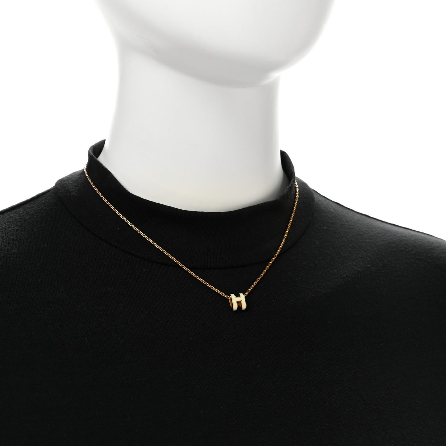 Lacquered Gold Mini Pop H Pendant Necklace White