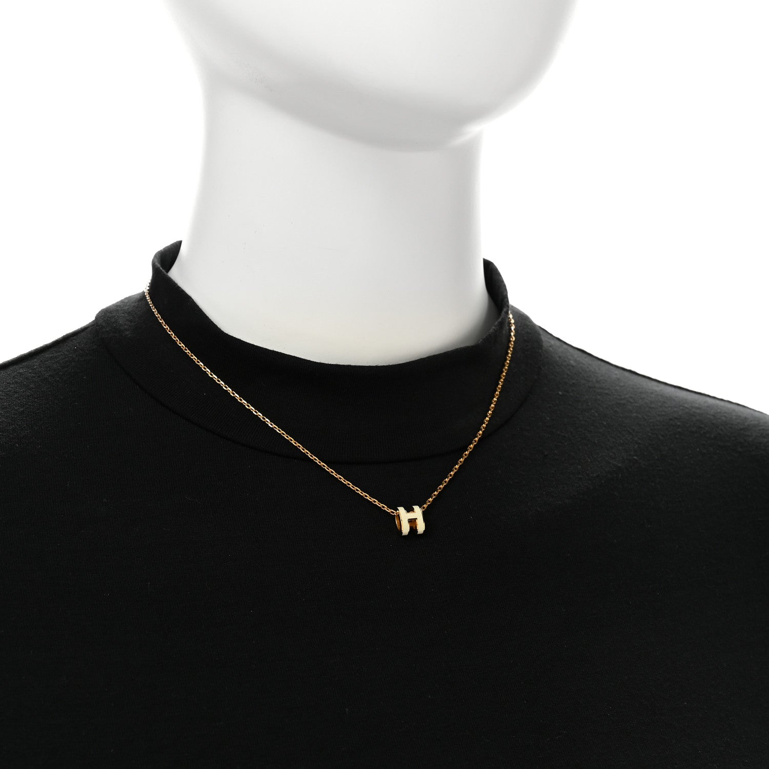 Hermes Lacquered Gold Mini Pop H Pendant Necklace White 2 of 7