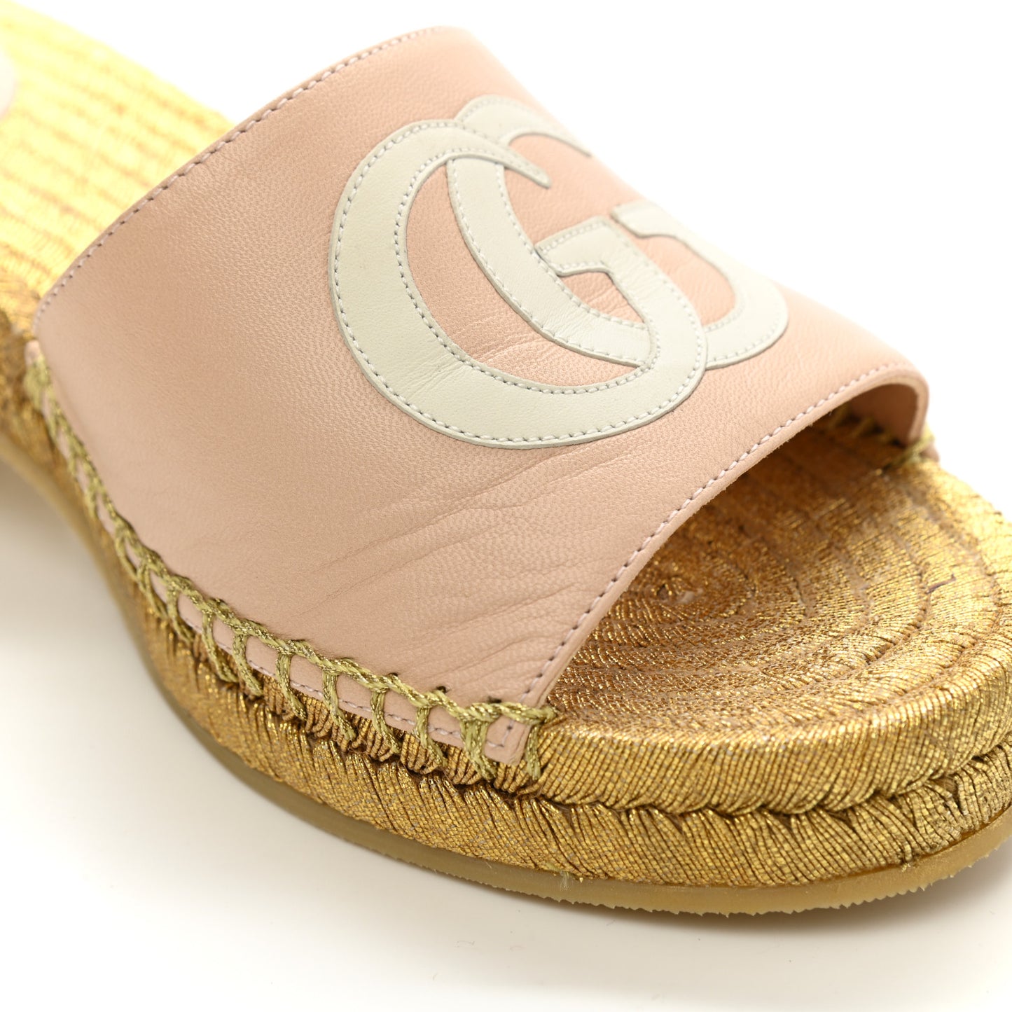 Malaga Kid Lifford Calfskin GG Mid Heel Slide Sandals 35 Skin Rose Dusty White