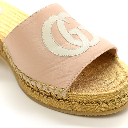 Gucci Malaga Kid Lifford Calfskin GG Mid Heel Slide Sandals 35 Skin Rose Dusty White 10 of 12