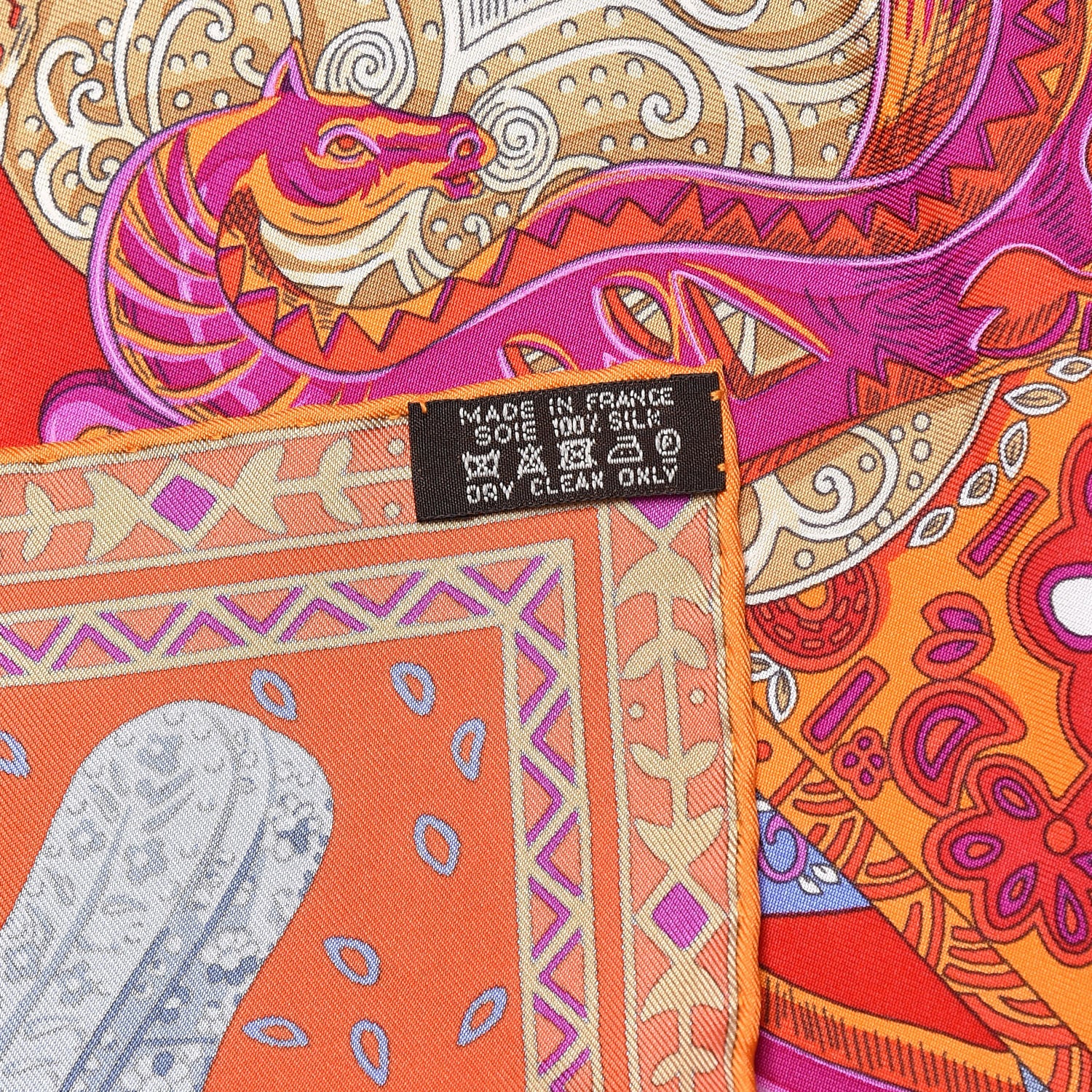Hermes Silk Cavaliers du Caucase Scarf 90 Orange Fuchsia Parme 7 of 7