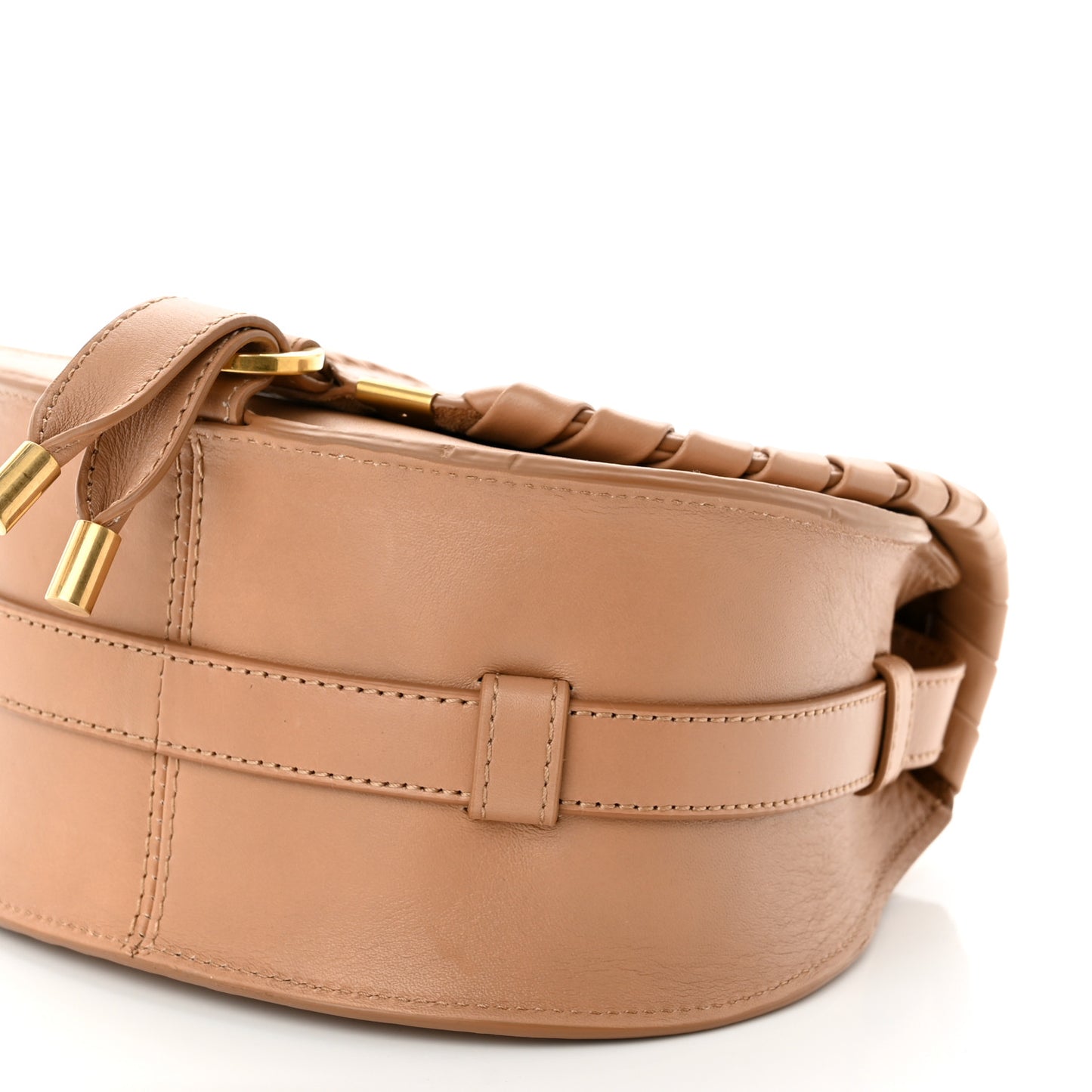Calfskin Whipstitch Mini Marcie Round Crossbody Bag Light Tan