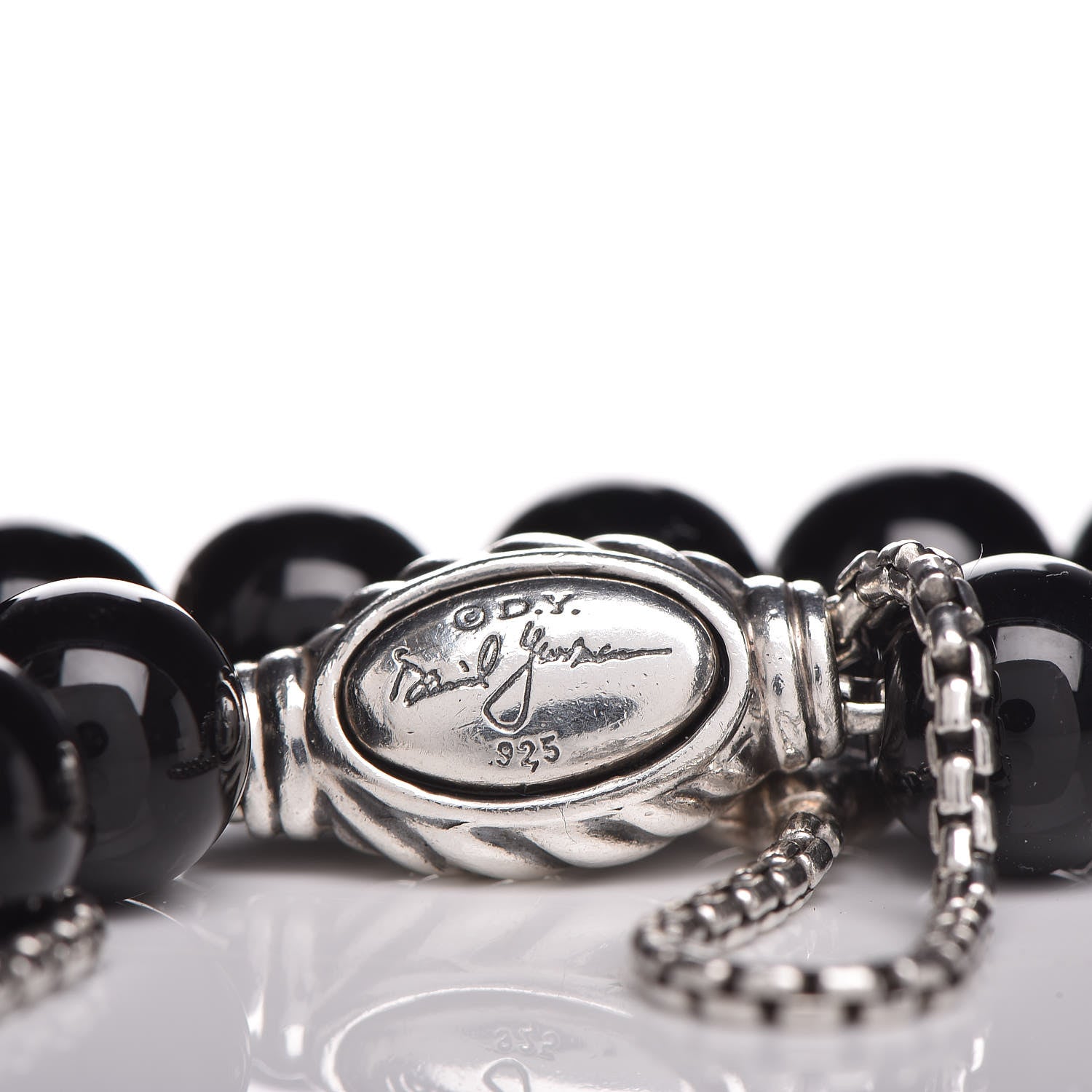 David Yurman Sterling Silver Black Onyx 8mm Spiritual Beads Adjustable Bracelet 4 of 4
