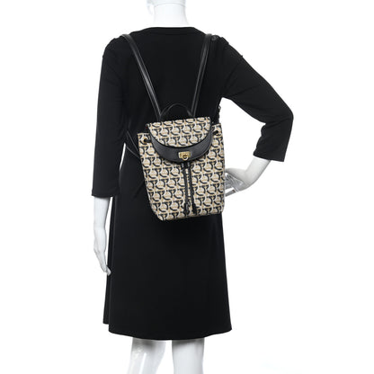 Salvatore Ferragamo Canvas Calfskin Gancini Backpack Black Beige 2 of 12