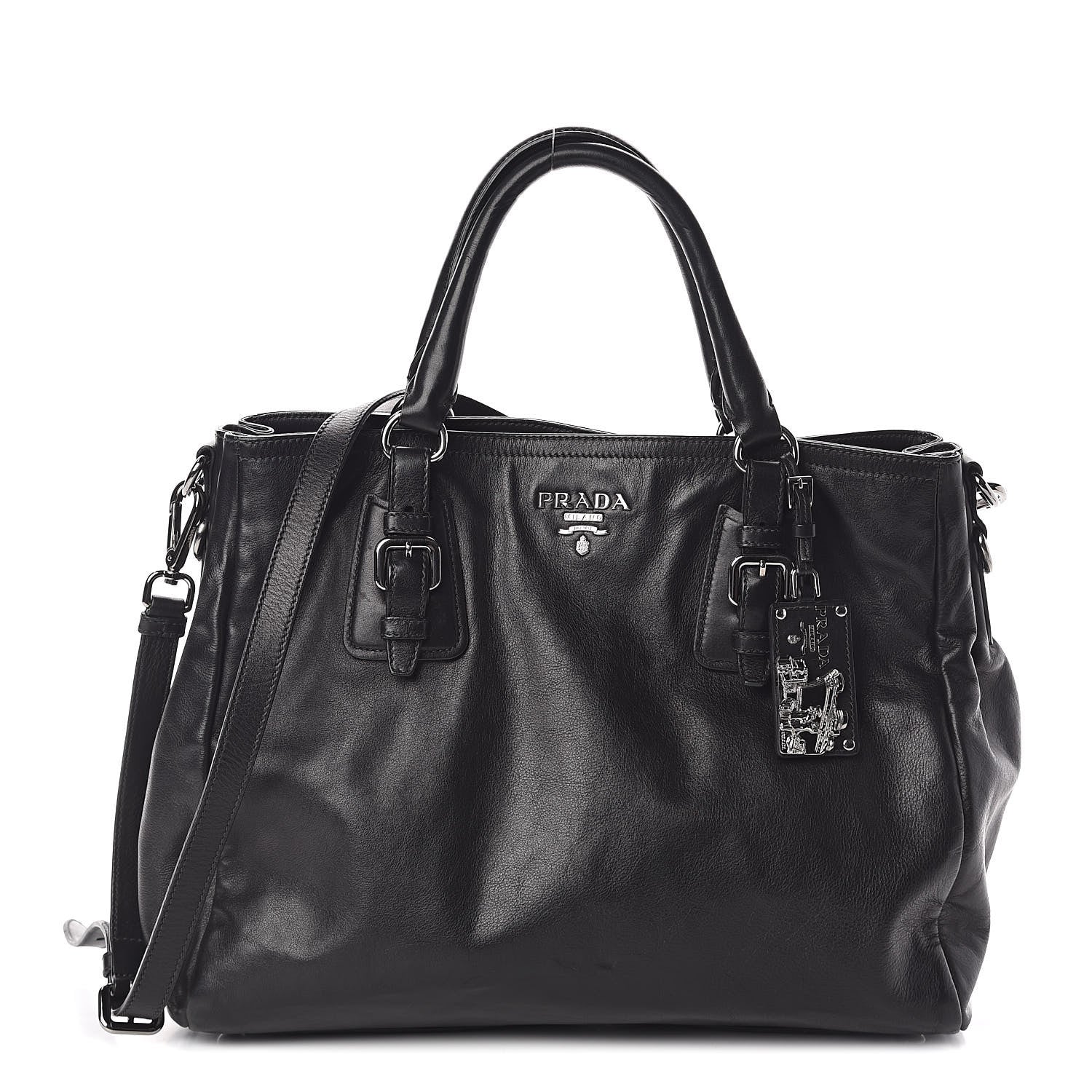 Prada Soft Calfskin Shoulder Bag Black 1 of 9