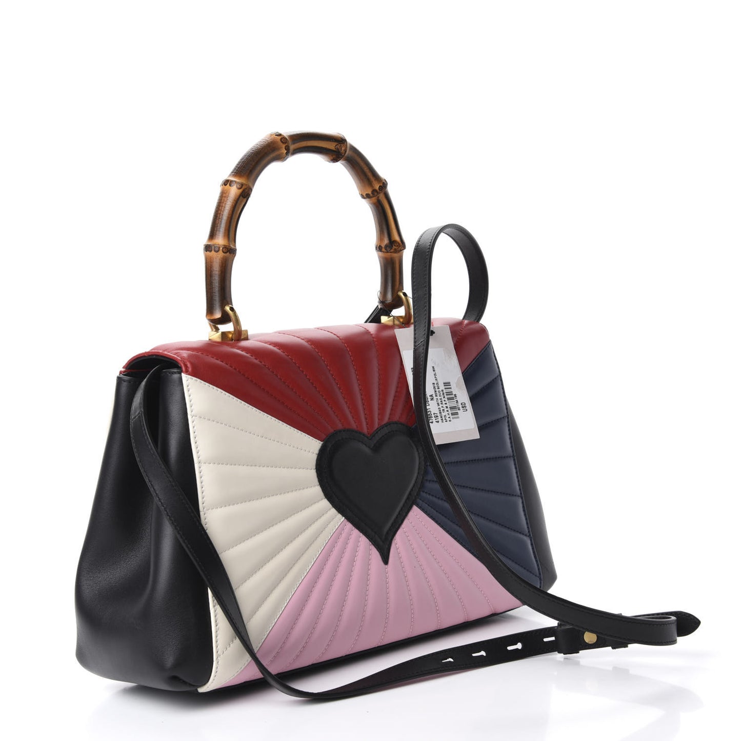 Calfskin Bamboo Trapuntata Queen Margaret Top Handle Bag Blue Agata Hibiscus Red Mystic White Sugar Pink