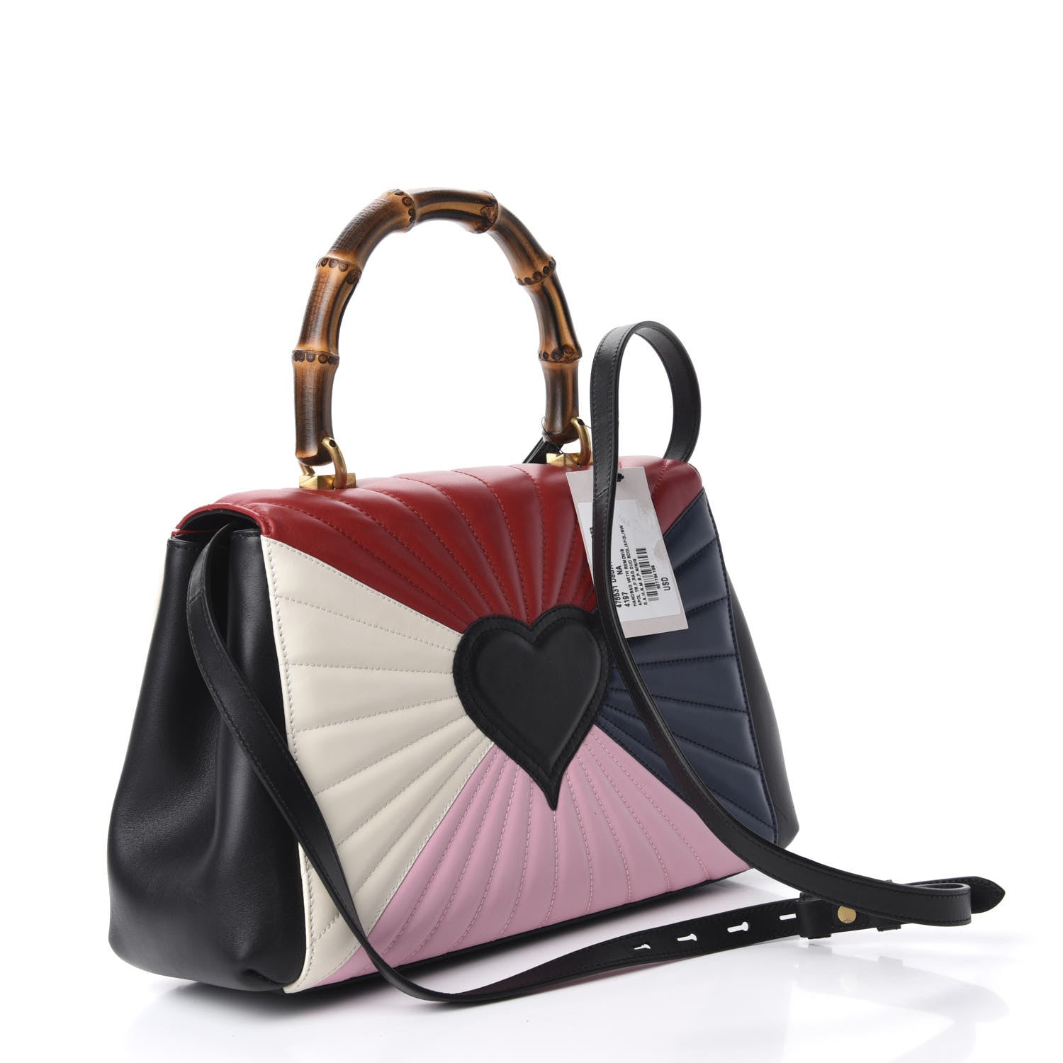 Gucci Calfskin Bamboo Trapuntata Queen Margaret Top Handle Bag Blue Agata Hibiscus Red Mystic White Sugar Pink 4 of 11