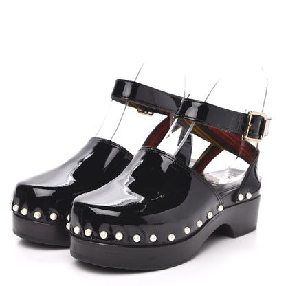 Chanel Patent Calfskin Pearl Ankle Wrap Clogs 35 Black 3 of 9