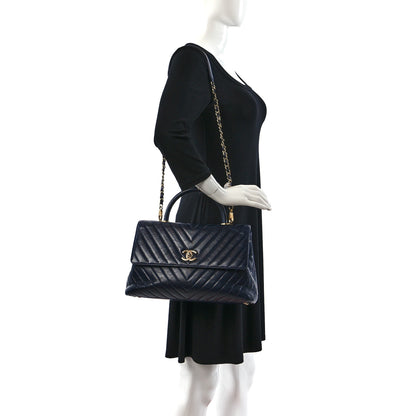 Chanel Aged Calfskin Chevron Quilted Small Coco Handle Flap Navy 2 of 11
