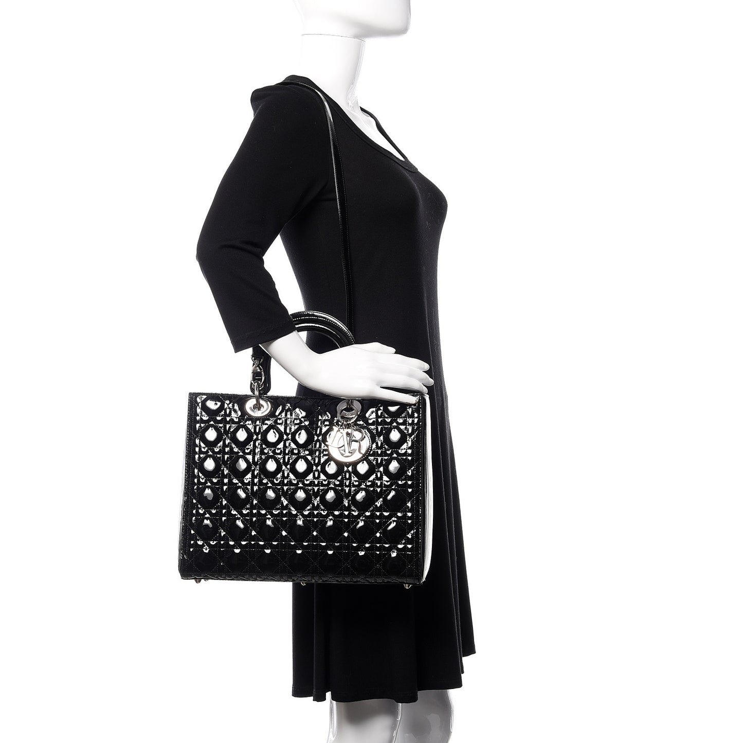 Patent Cannage Large Lady Dior Black