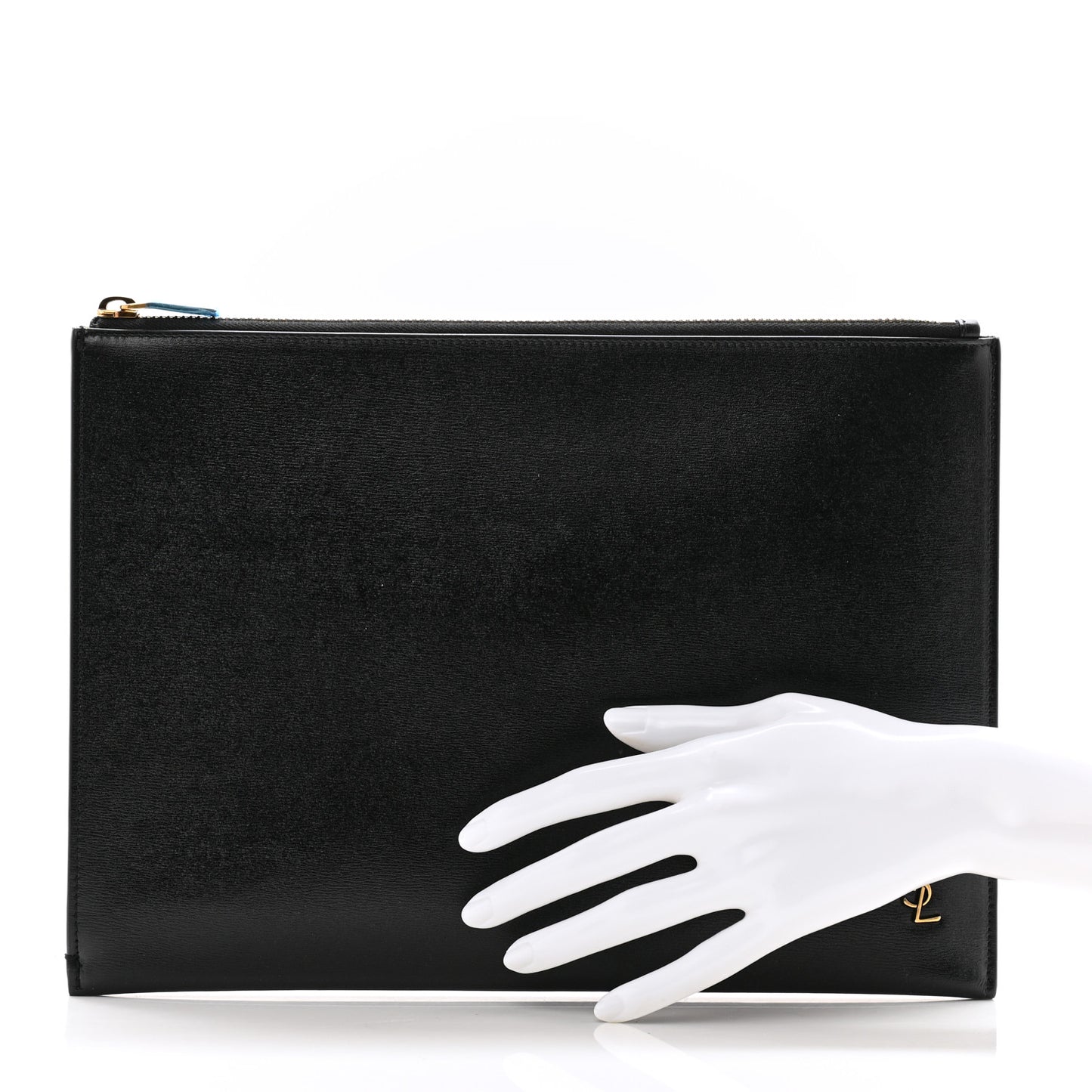 Shiny Calfskin Tiny Monogram Zipped Tablet Holder Black