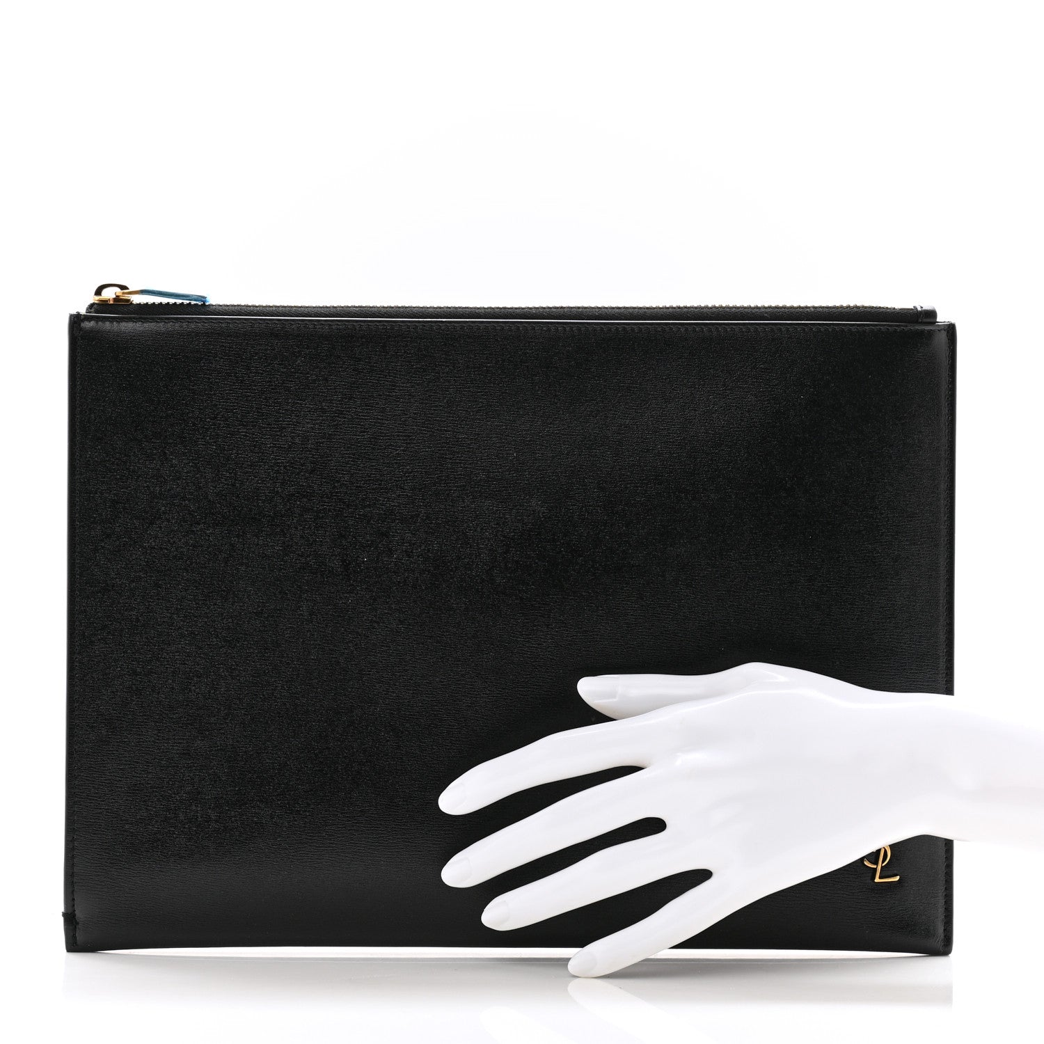 Saint Laurent Shiny Calfskin Tiny Monogram Zipped Tablet Holder Black 2 of 8