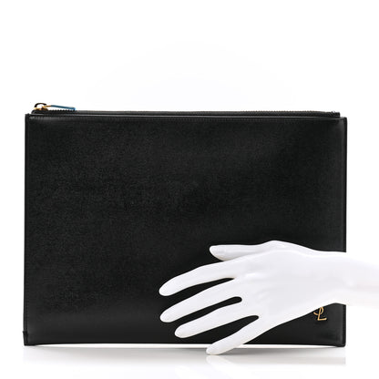 Saint Laurent Shiny Calfskin Tiny Monogram Zipped Tablet Holder Black 2 of 8