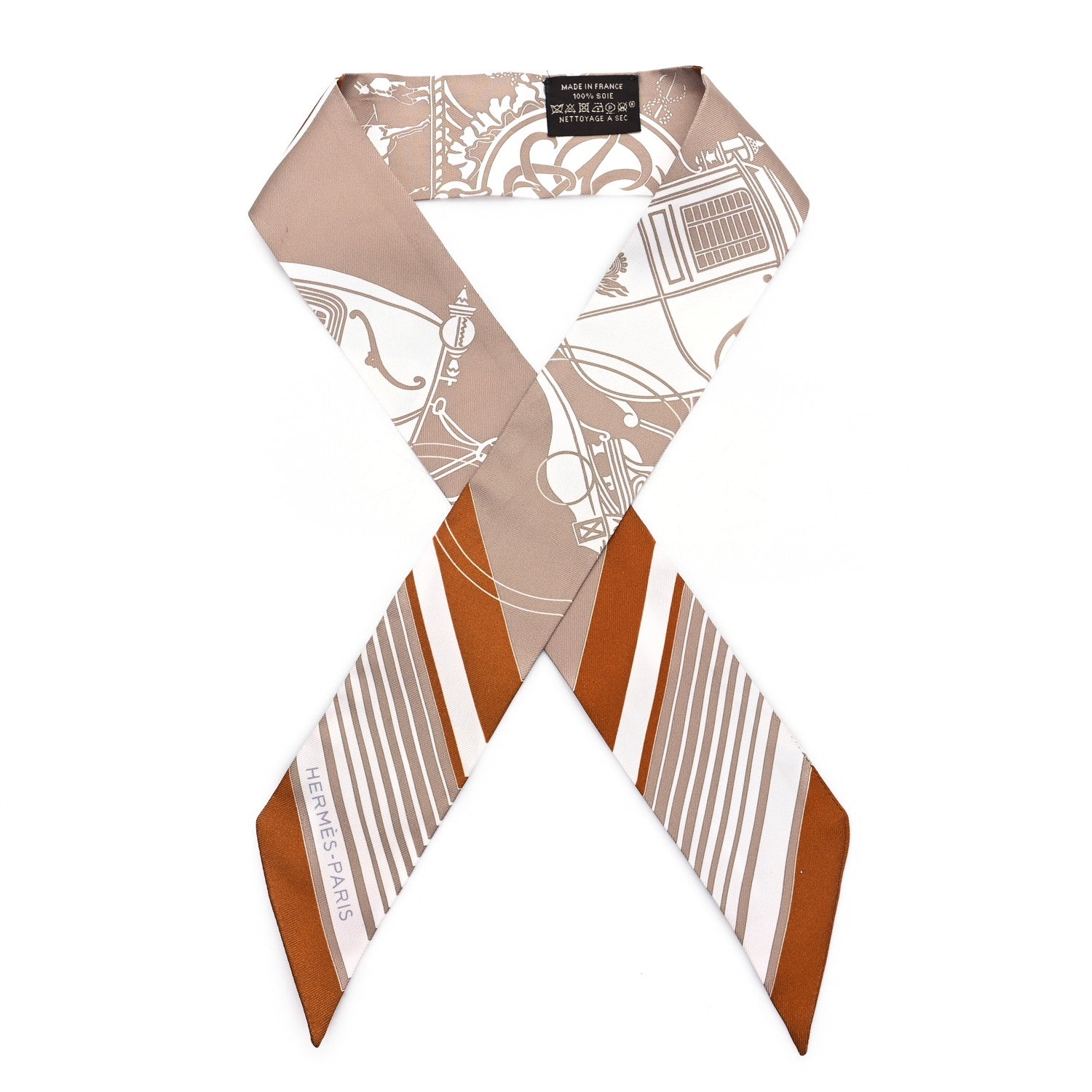 Hermes Silk Ex-Libris Twilly Beige White Caramel 1 of 4