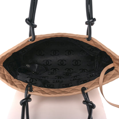 Chanel Calfskin Quilted Large Cambon Tote Beige Black 5 of 11
