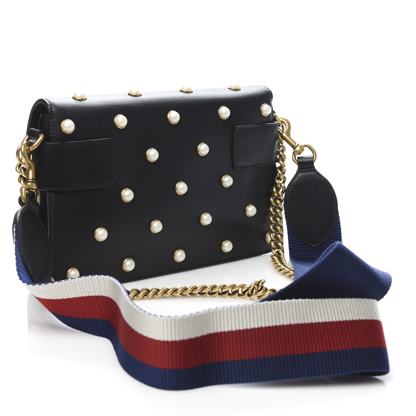 Nappa Pearl Studded Mini Queen Margaret Broadway Shoulder Bag Black