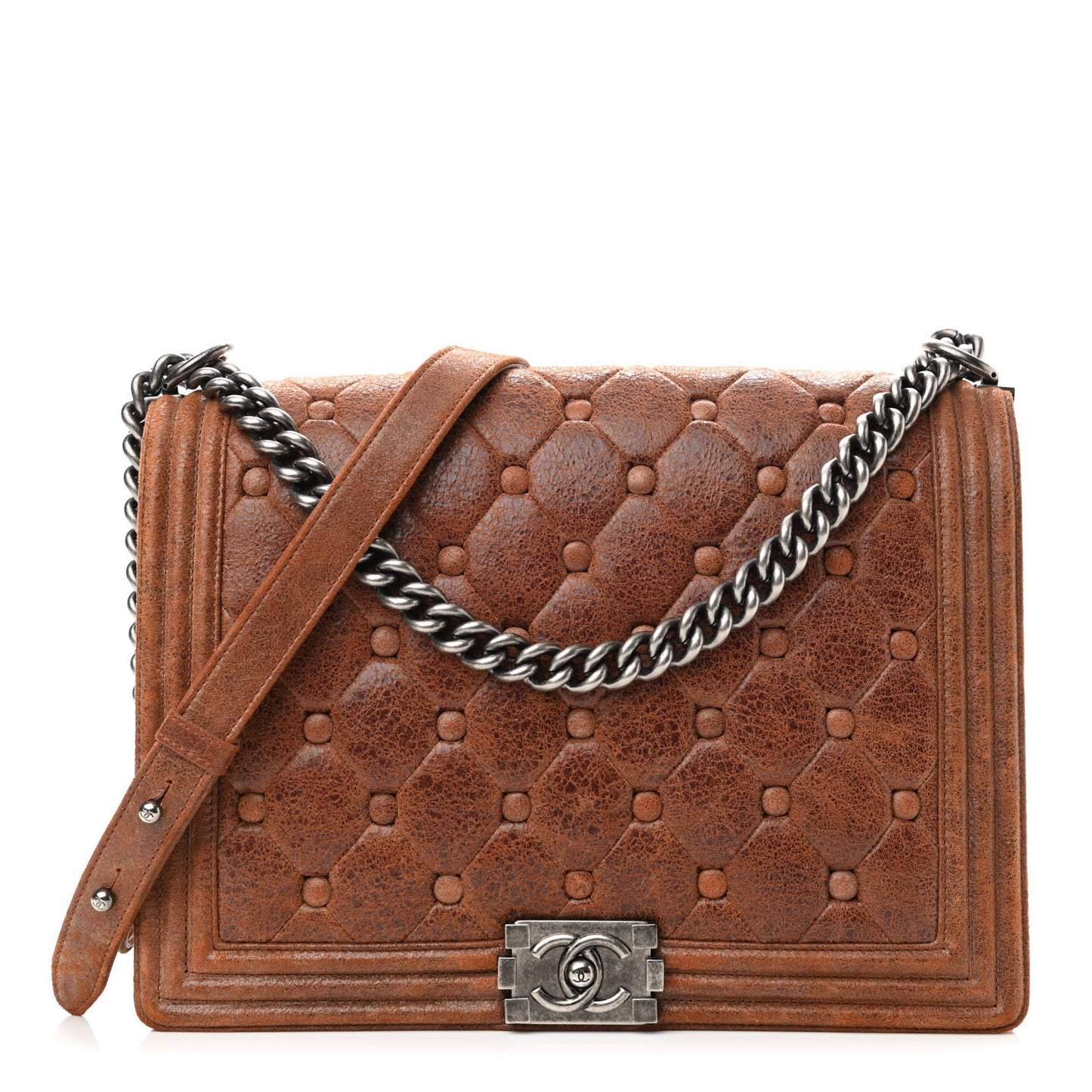 Nubuck Chesterfield Quilted Large Celtic Boy Flap Brown