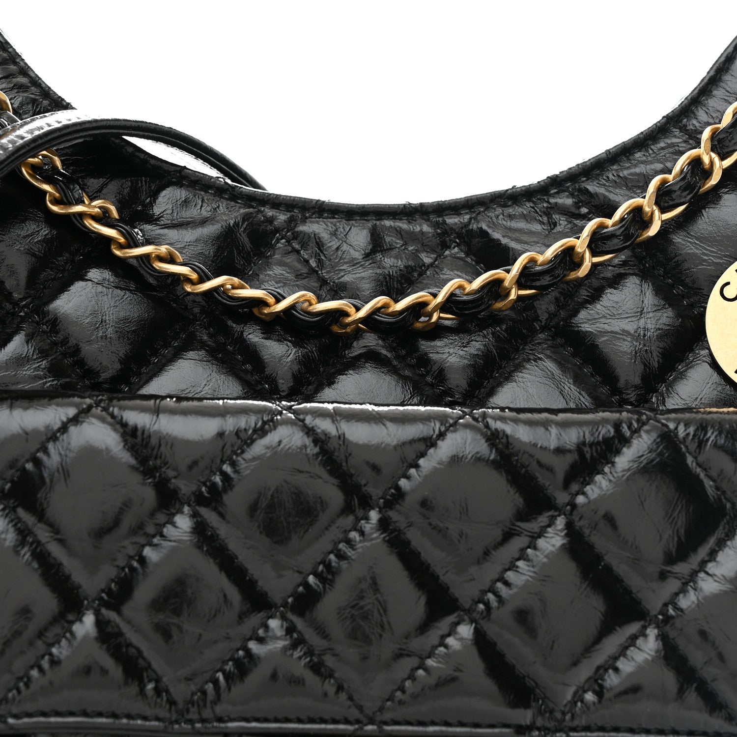 Chanel Shiny Crumpled Calfskin Quilted Wavy CC Hobo Black 8 of 11