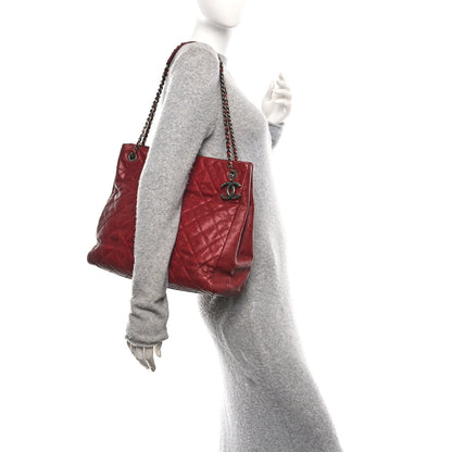 Chanel Iridescent Caviar Quilted Tall Chic Shopping Tote Red 2 of 10