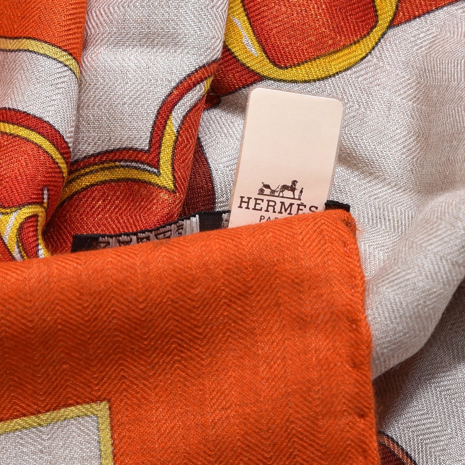 Hermes Cashmere Silk La Promenade Du Matin Shawl 140 Orange Naturel Ocre 7 of 7