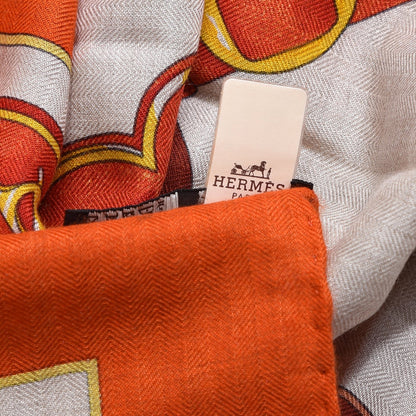 Hermes Cashmere Silk La Promenade Du Matin Shawl 140 Orange Naturel Ocre 7 of 7