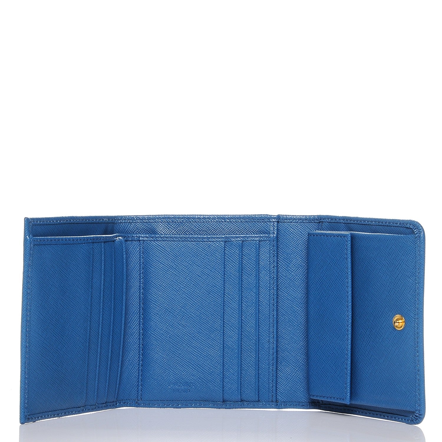 Prada Saffiano Metal Tri-Fold Compact Wallet Cobalto 5 of 7