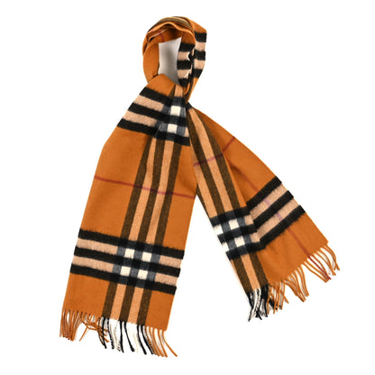 Burberry Cashmere Giant Check Fringe Scarf Amber Yellow 1 of 3