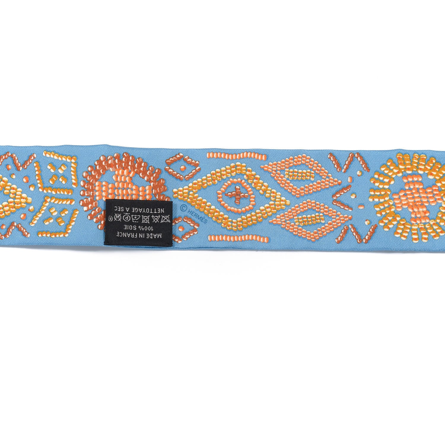 Hermes Silk Kelly En Perles Twilly Bleu Azur Orange 3 of 4