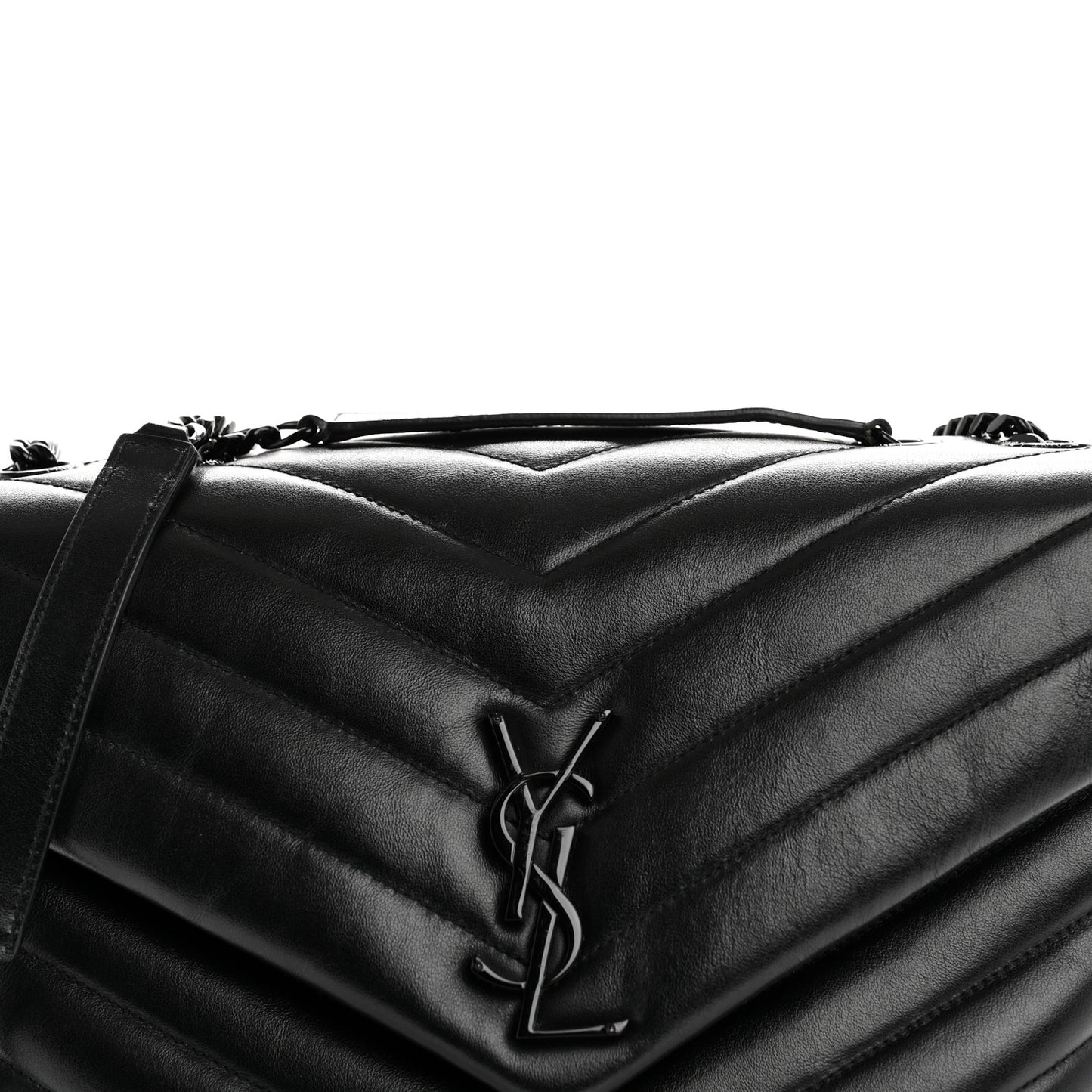 Calfskin Y Quilted Monogram Monochrome Medium Loulou Chain Satchel Black