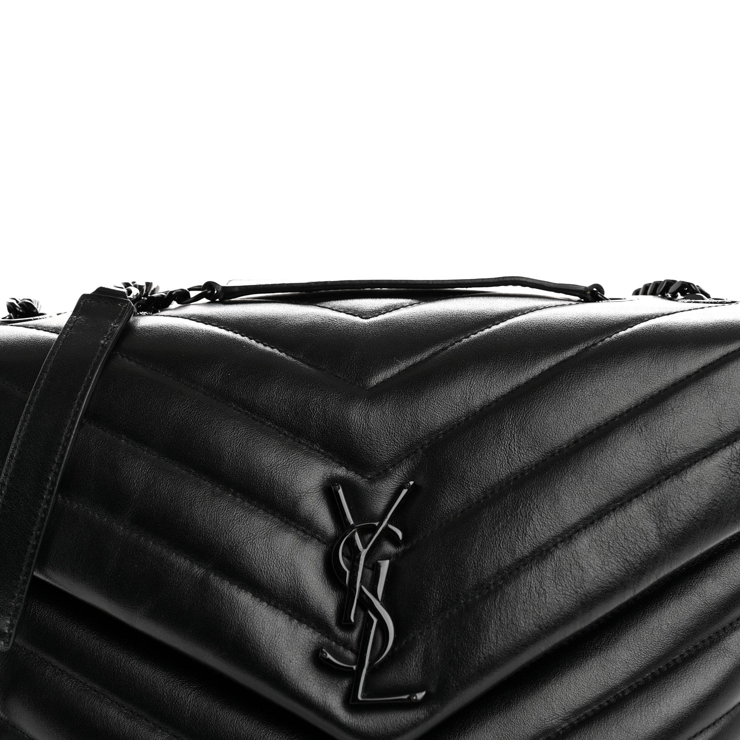 Saint Laurent Calfskin Y Quilted Monogram Monochrome Medium Loulou Chain Satchel Black 9 of 12