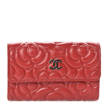 Chanel Caviar Camellia Embossed Card Holder Wallet Red 1 of 9