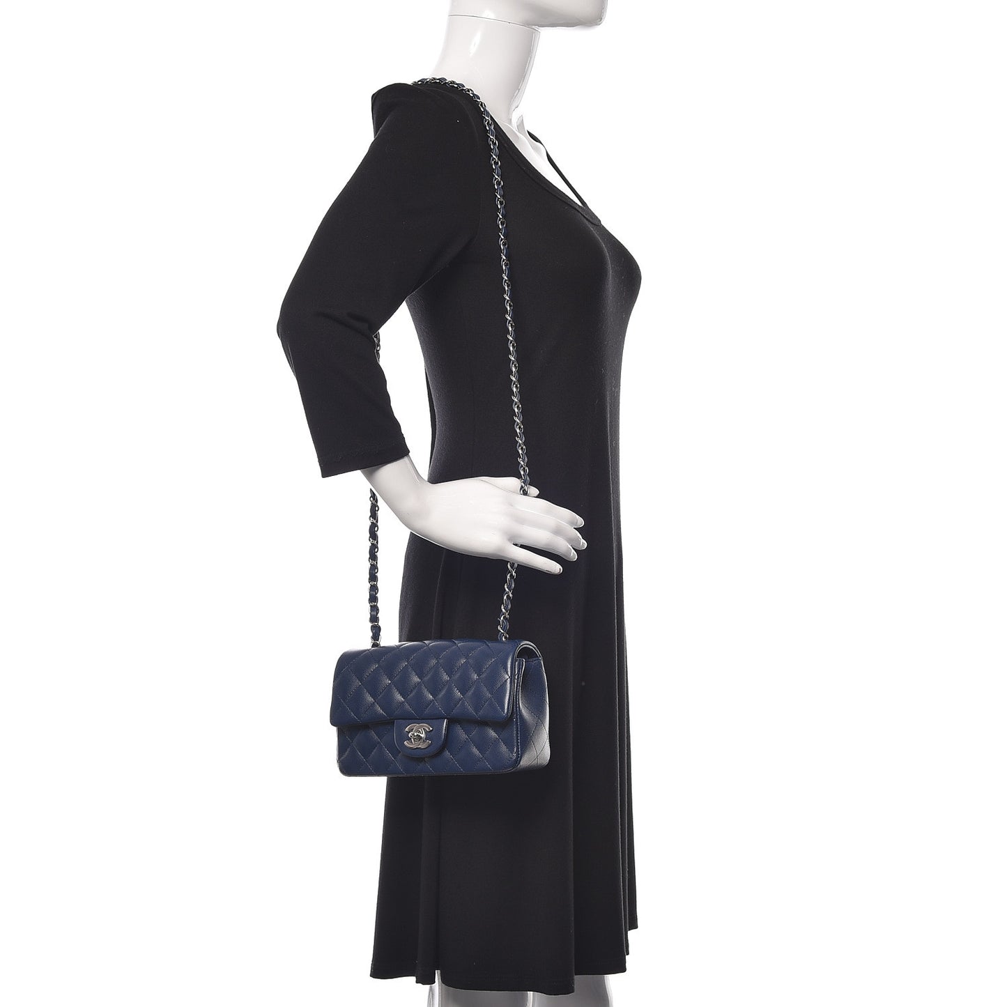 Caviar Quilted Mini Rectangular Flap Navy
