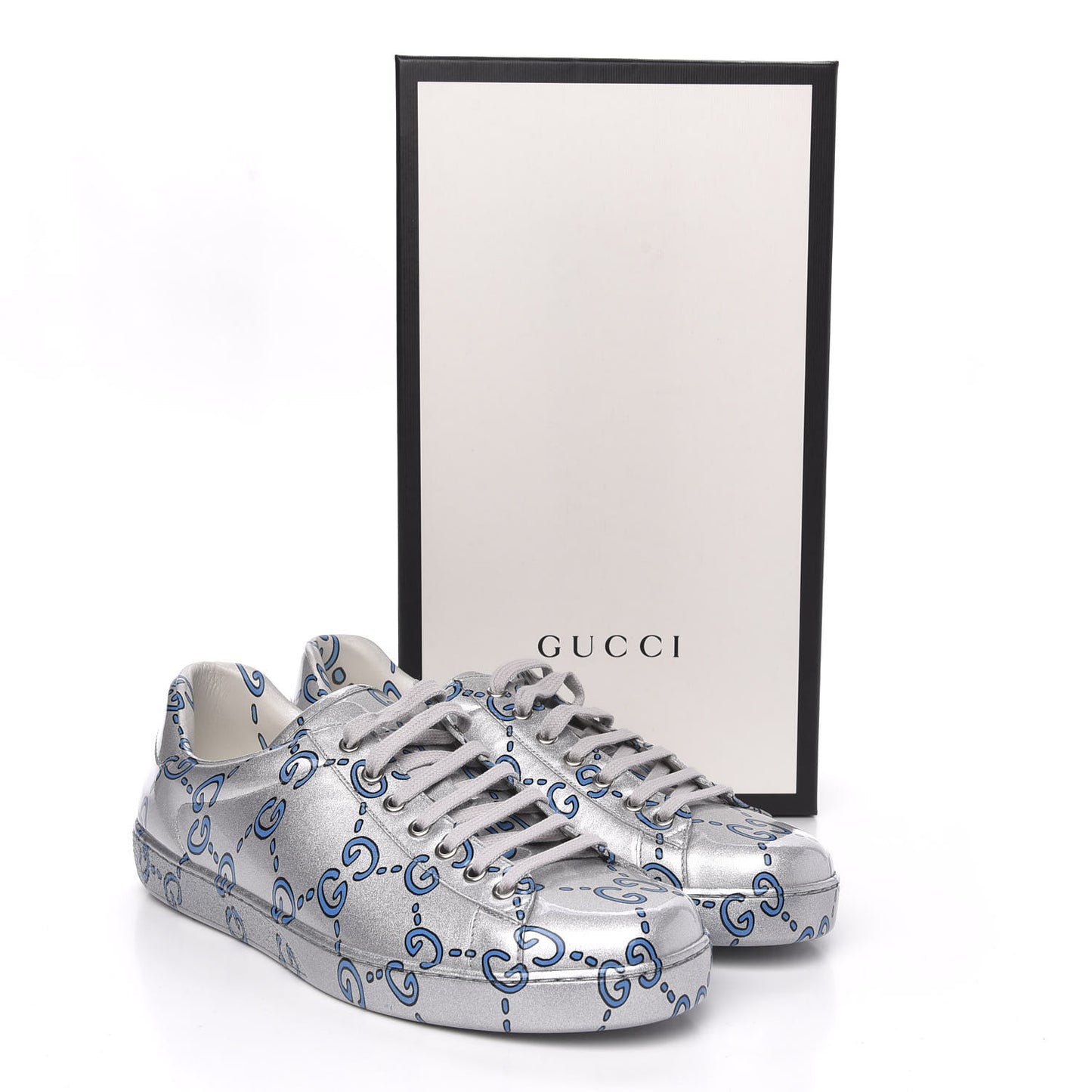 Miro Rubber Wax GucciGhost Print Mens New Ace Sneakers 9 Silver