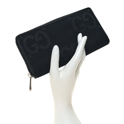 Gucci Canvas Monogram Jumbo GG Textured Dollar Calfskin Continental Wallet Black 2 of 8