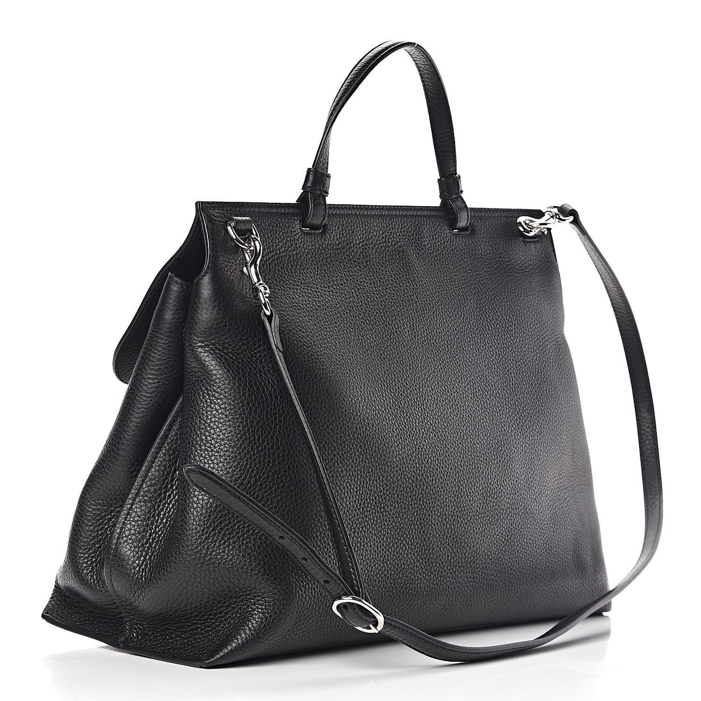 Pebbled Calfskin Large Bamboo Daily Top Handle Bag Black