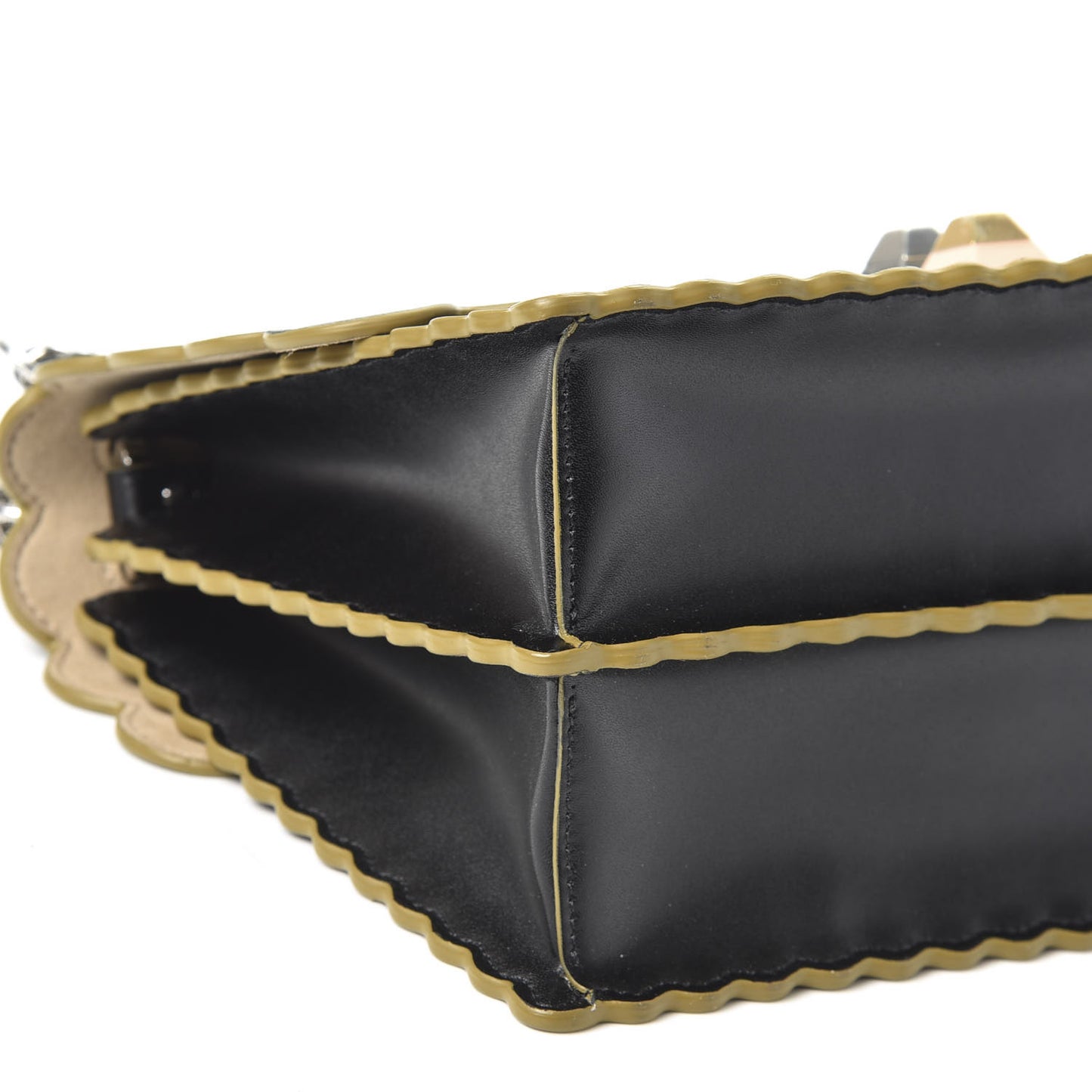 Vitello Liberty Scalloped Studded Kan I Shoulder Bag Black