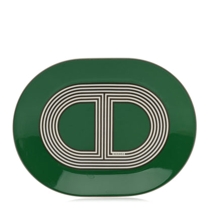 Hermes Porcelain Rallye 24 Mini Oval Plate Vert 1 of 5