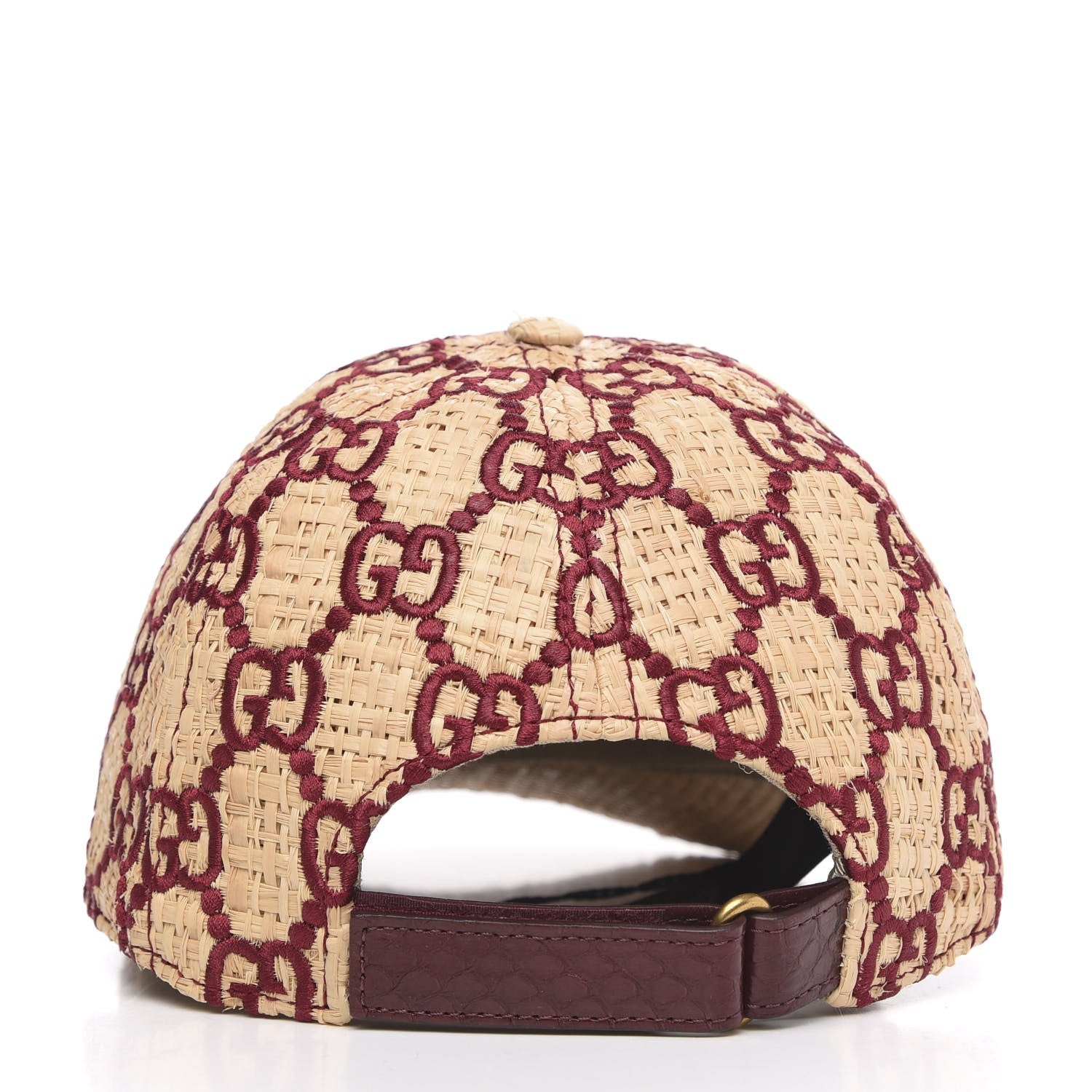 Gucci Raffia GG Monogram Elaphe Embroidered Aisha Baseball Hat S Ivory Bordeaux 4 of 8