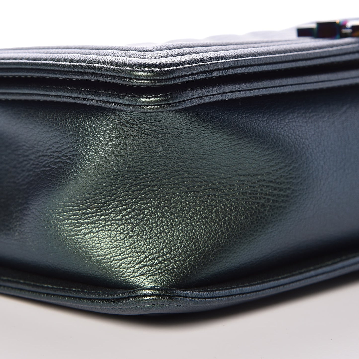 Iridescent Goatskin Quilted New Medium Boy Flap Green