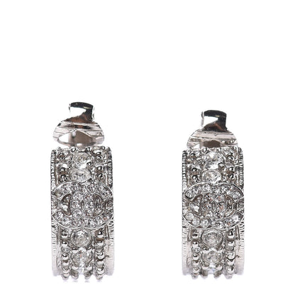Chanel Crystal CC Hoop Clip On Earrings Silver 1 of 7