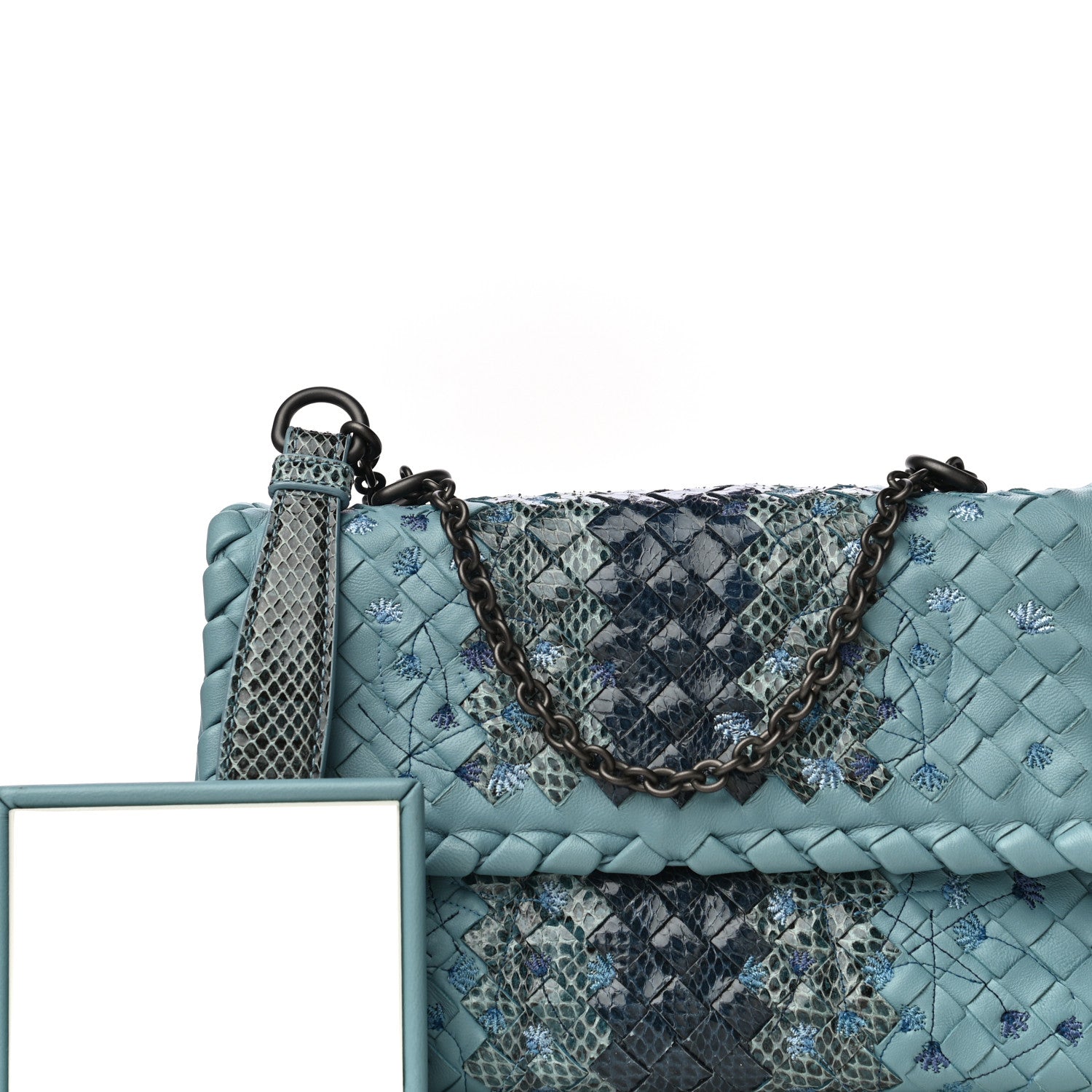 Bottega Veneta Nappa Ayers Embroidered Intrecciato Baby Olimpia Shoulder Bag Blue 7 of 13