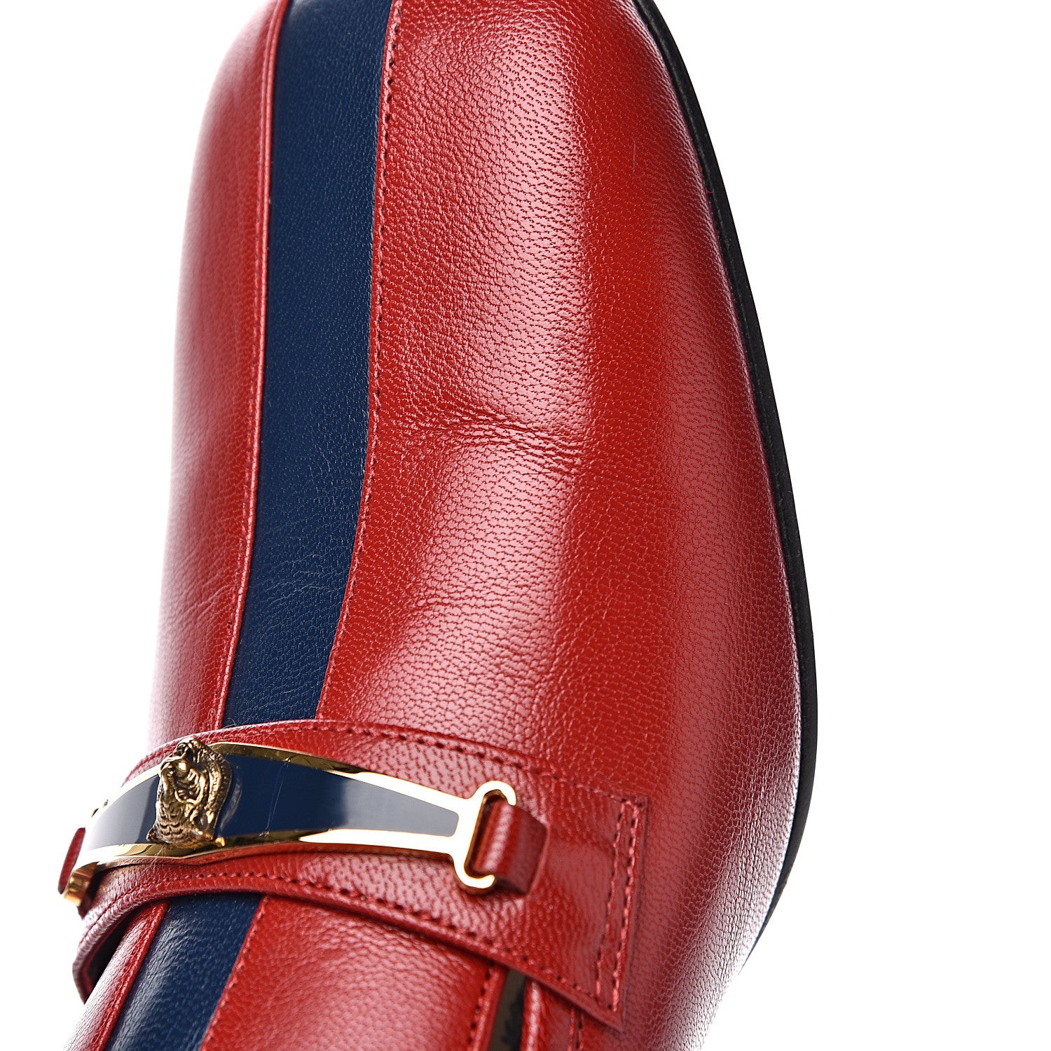 Gucci Goatskin Feline Ginger Loafer Pumps 41 Hibiscus Red Blue 10 of 10