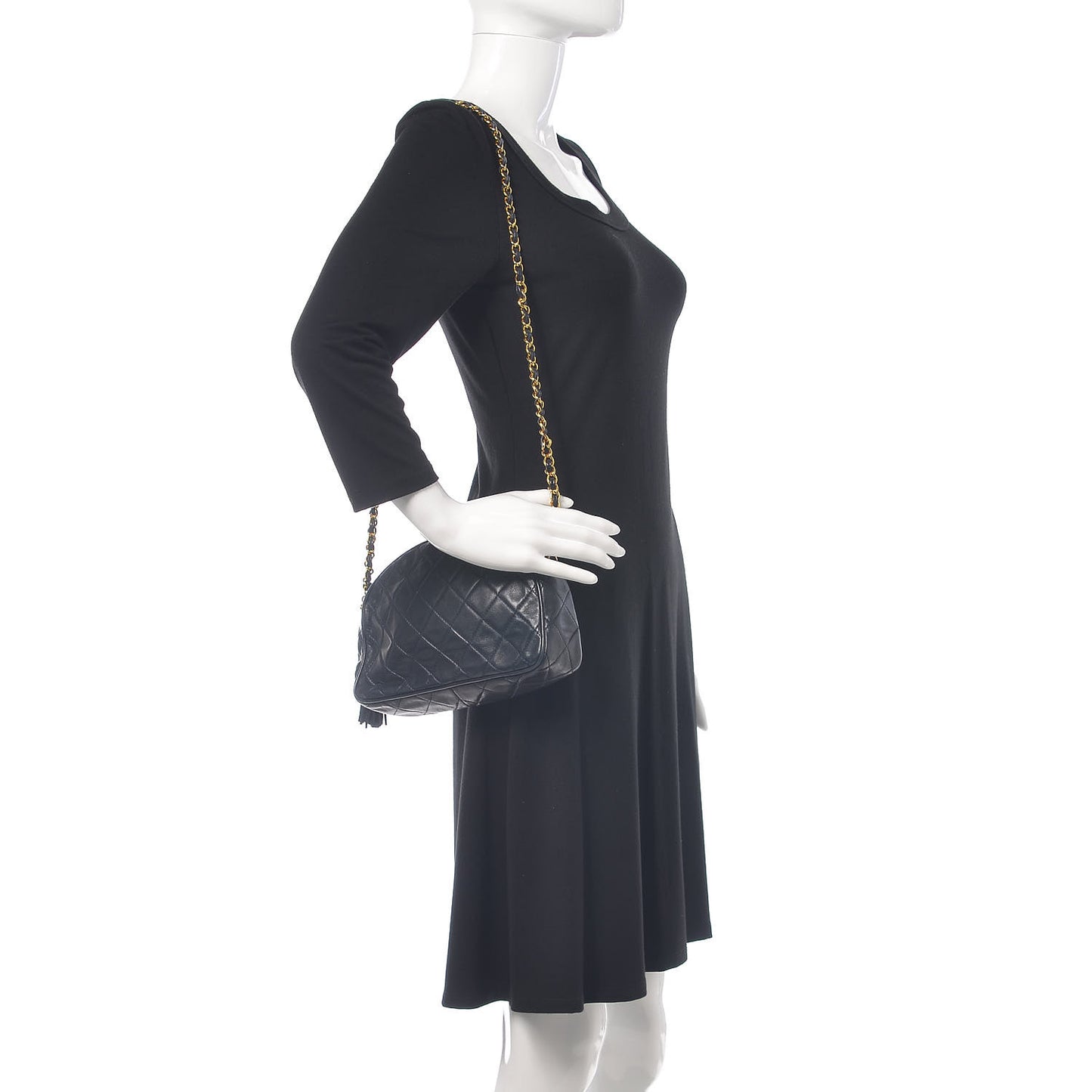 Lambskin Quilted Tassel Camera Case Navy