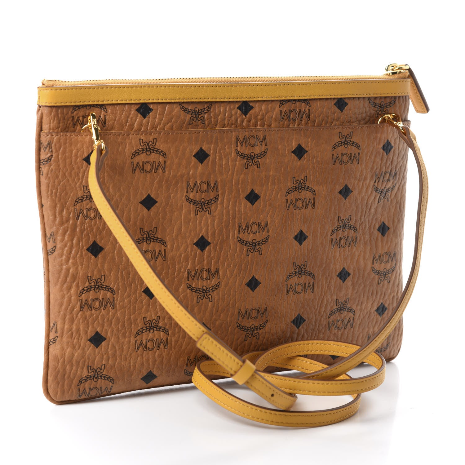 MCM Visetos Crossbody Pouch Cognac Yellow 3 of 11