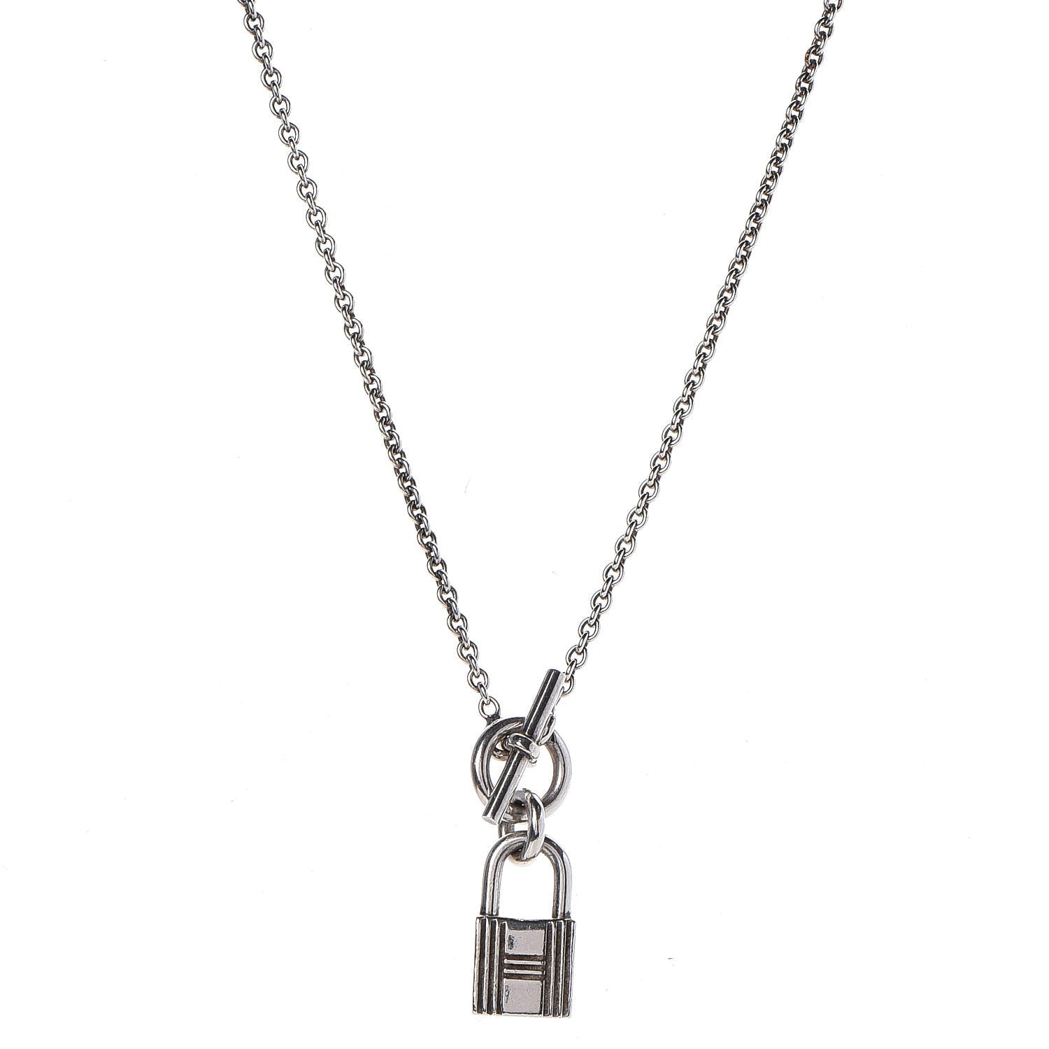 Hermes Sterling Silver Cadenas Kelly Lock Pendant Necklace 1 of 5