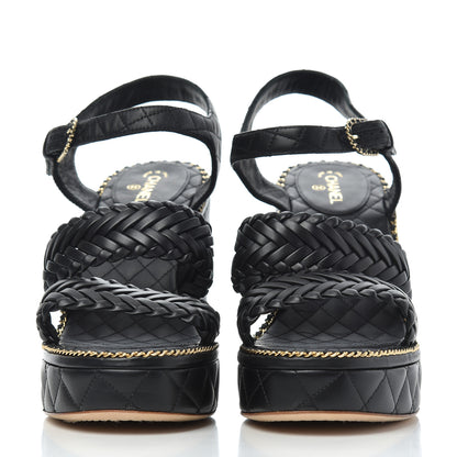 Chanel Calfskin Quilted Chain Around Wedge Sandals 39.5 Black 2 of 20