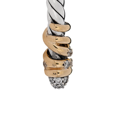 David Yurman Sterling Silver 18K Yellow Gold Diamond 3mm Petite Helena Cuff Bracelet 4 of 5