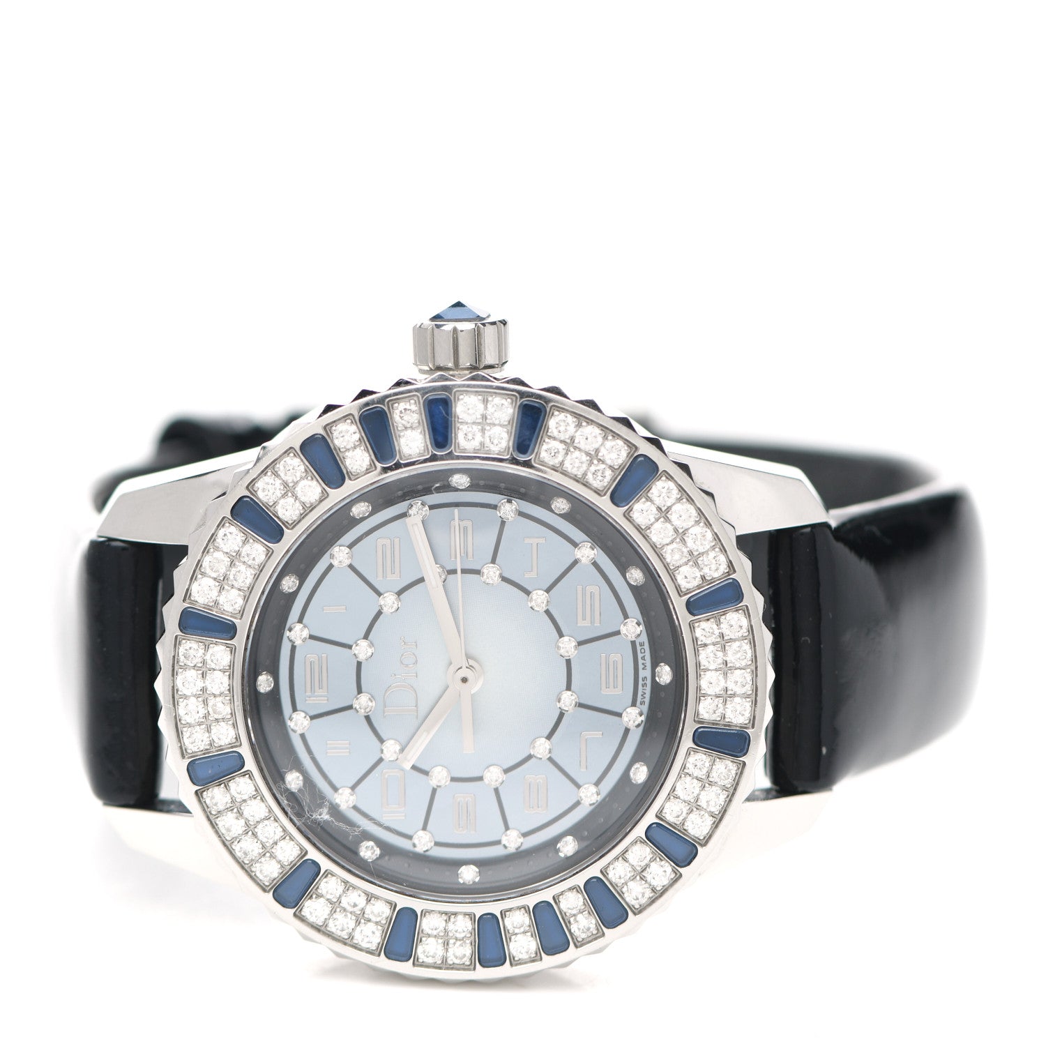 Christian Dior Stainless Steel Calfskin Diamond Blue Sapphire 33mm Christal Quartz Watch 2 of 4
